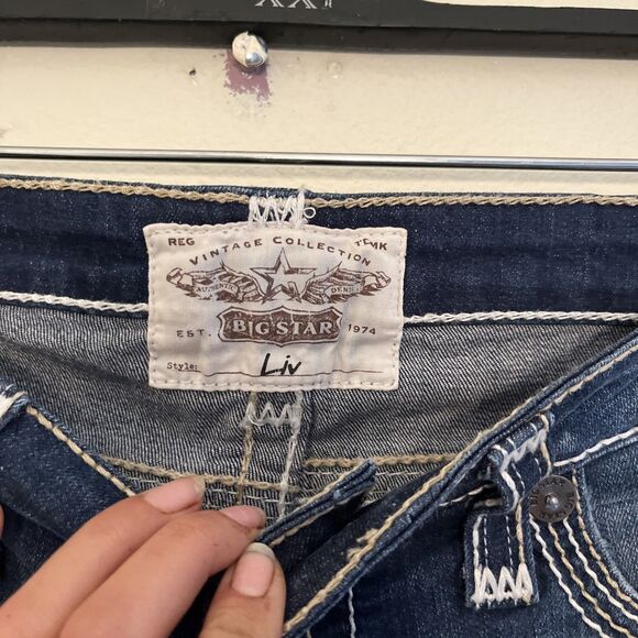 BIG STAR Liv Low Rise Boot Cut Contrast Thick Stitch Jeans, Dark Wash- Size 28 - Picture 11 of 12